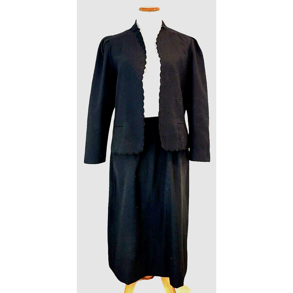 Jean Curtis VTG 1960s Black Suit Skirt and Jacket Set Vintage 60s Size 16